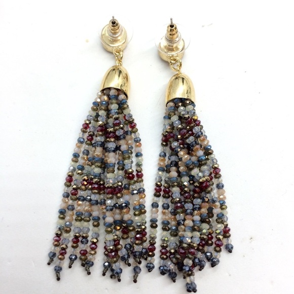 3/$30 GLASS SEED BEADS TASSEL EARRINGS DANGLE DROP GOLD TONE MUTED COLOR - Picture 6 of 11